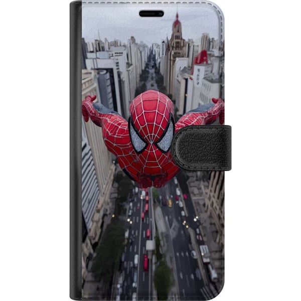 Yhteensopiva Lompakkokotelo Samsung Galaxy S9+ Spiderman kaupungin yllä Marvel-supersankari toiminta kaupunkisiluetti heiluva dynaaminen sarjakuvasan