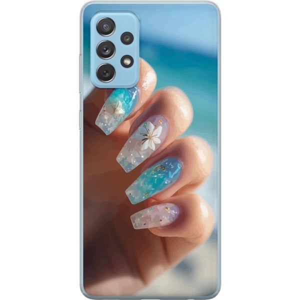 Kompatibelt Mobildeksel til Samsung Galaxy A52 5G Negledesignillustrasjon – Blå glitter med blomst, havsinspirert motiv Kompatibelt Mobildeksel til Samsung Galaxy A52 5G Negledesignillustrasjon – Blå glitter med blomst, havsinspirert motiv
