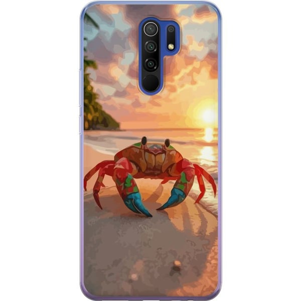 Kompatibel Mobilcover til Xiaomi Redmi 9 Tropisk strandkrabbe farverigt design med solnedgang hav bølger og varm feriestemning inspireret af tropisk