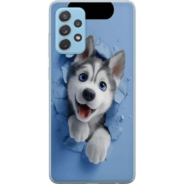 Kompatibelt Mobildeksel til Samsung Galaxy A52 5G Søt huskyvalp med store blå øyne titter frem gjennom en ødelagt vegg i myk 3D-stil, noe som skaper Kompatibelt Mobildeksel til Samsung Galaxy A52 5G Søt huskyvalp med store blå øyne titter frem gjennom en ødelagt vegg i myk 3D-stil, noe som skaper