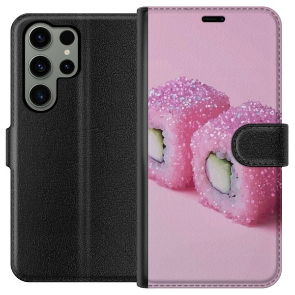 Kompatibel Tegnebogsetui til Samsung Galaxy S23 Ultra Sushi plakat lyserød glitter kawaii japansk mad rulle ris fisk æstetisk tæppedesign sød Japan k