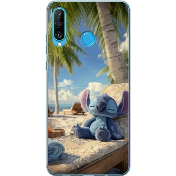 Kompatibel Mobilcover til Huawei P30 lite Stitch Disney-figur med tropisk strandmotiv