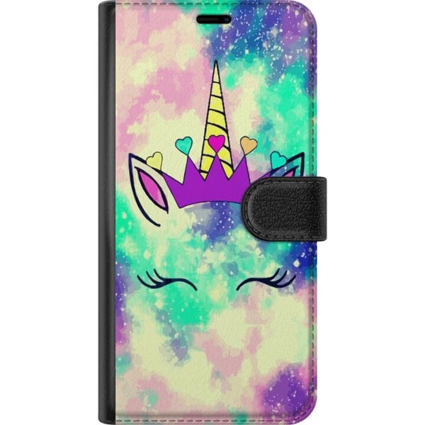 Kompatibelt Plånboksfodral till Samsung Galaxy A32 5G Pastellfärgad enhörning med galaxbakgrund hjärtan och krona magiskt lekfull fantasydesign i mod