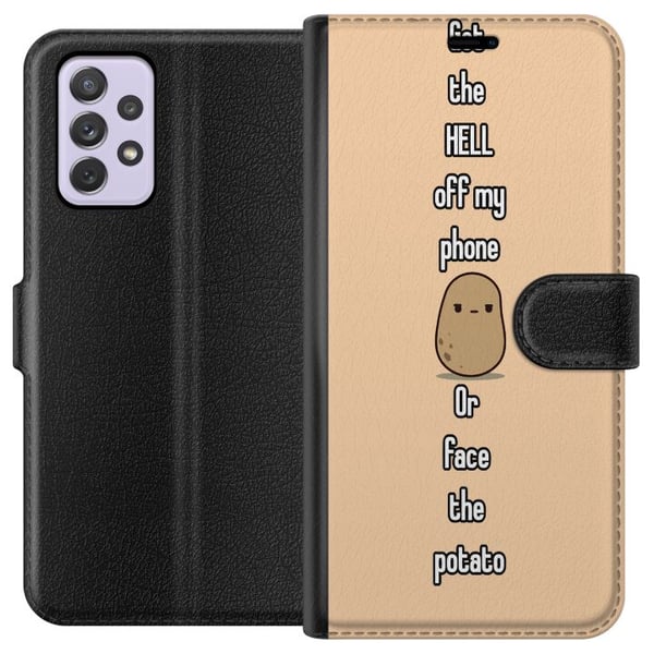 Kompatibelt Plånboksfodral till Samsung Galaxy A52s 5G Potatis illustration – Roligt motiv Get off my phone or meet the potato