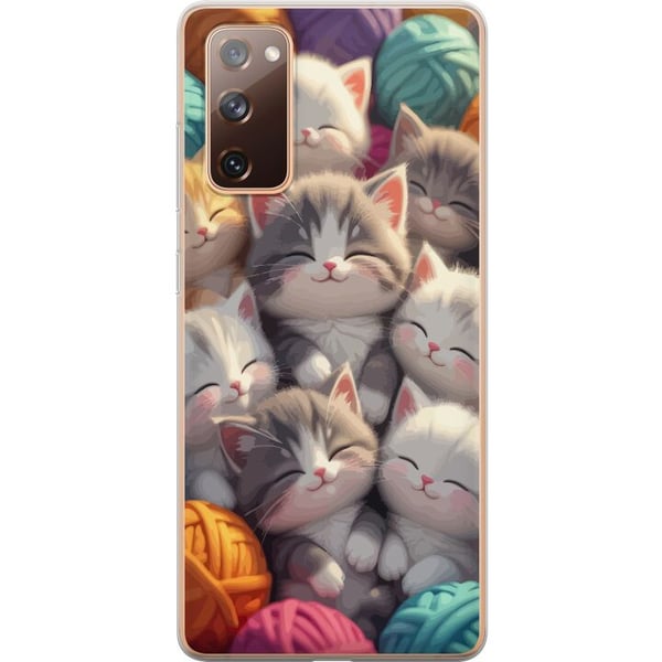 Kompatibelt Mobilskal till Samsung Galaxy S20 FE Sovande kattungar ihopkurade bland färgglada garnnystan i mjuk illustration