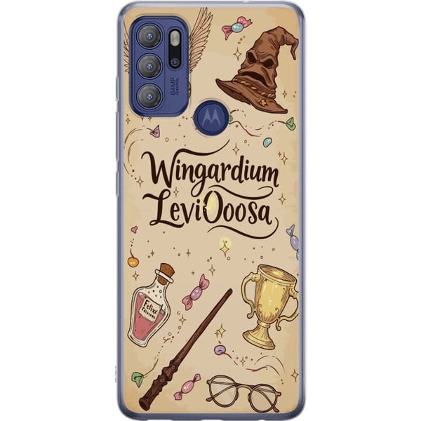 Kompatibel Mobilcover til Motorola Moto G60S Harry Potter Wingardium Leviosa-illustration – magisk Harry Potter-tema med tryllestav, Snitch og hat
