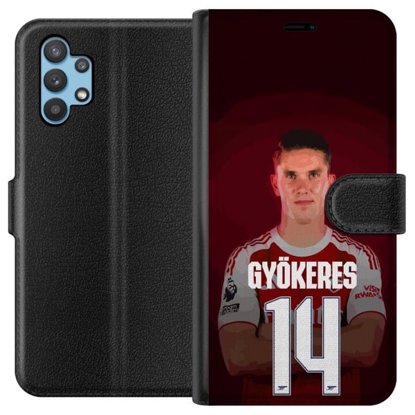 Kompatibelt Plånboksfodral till Samsung Galaxy A32 5G Viktor Gyökeres Arsenal 14 Fotbollsinspirerad design med Gyökeres i röd matchtröja nummer 14