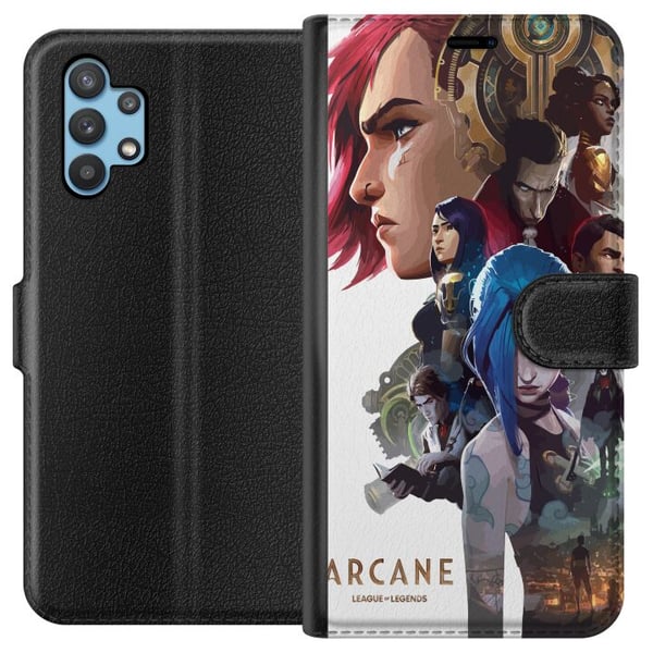 Kompatibelt Plånboksfodral till Samsung Galaxy A32 5G Arcane LoL poster League of Legends Netflix anime Jinx Vi gaming characters fanart fantasy artw