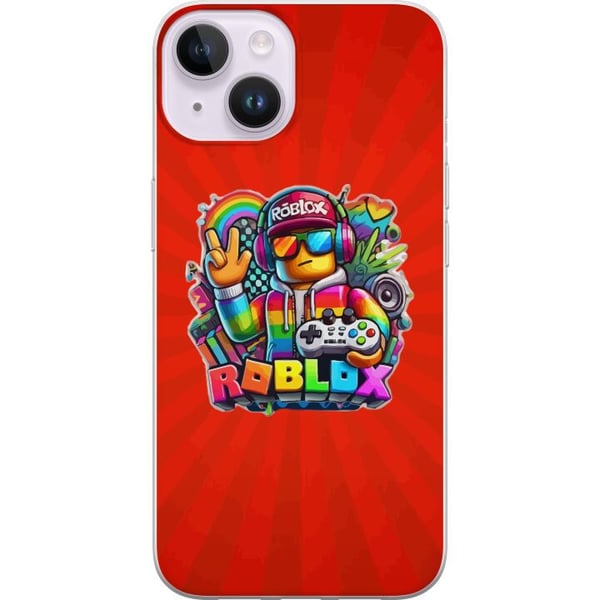 Kompatibel Mobilcover til Apple iPhone 14 Roblox-figur med spilcontroller og regnbuefarver, livligt gamingdesign til spilentusiaster