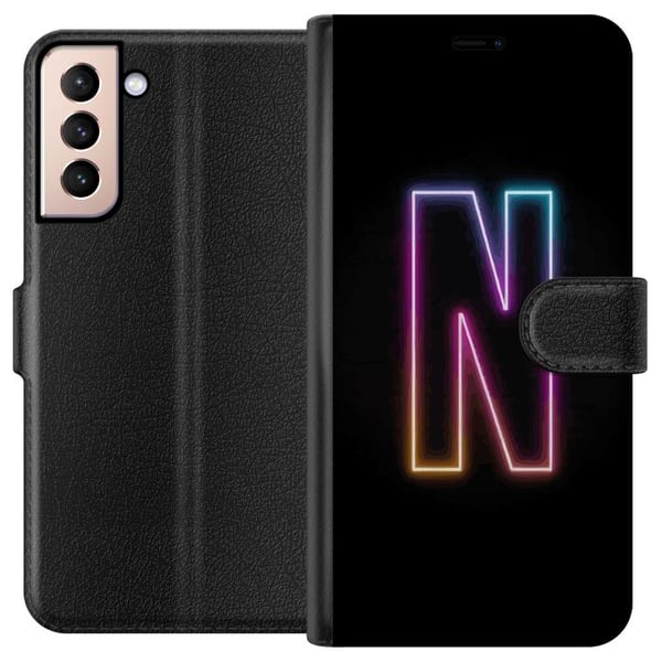 Yhteensopiva Lompakkokotelo Samsung Galaxy S21 Minimalistinen neonkirjain N värinvaihtuvassa valossa mustaa taustaa vasten Yhteensopiva Lompakkokotelo Samsung Galaxy S21 Minimalistinen neonkirjain N värinvaihtuvassa valossa mustaa taustaa vasten