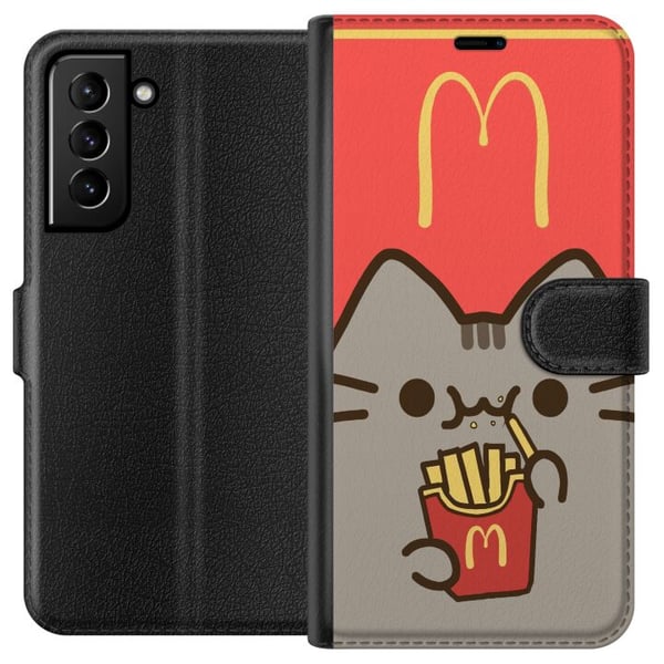 Kompatibelt Lommeboketui til Samsung Galaxy S21+ 5G Søt Pusheen-lignende katt med pommes frites i McDonald’s-stil – humoristisk og sjarmerende motiv. Kompatibelt Lommeboketui til Samsung Galaxy S21+ 5G Søt Pusheen-lignende katt med pommes frites i McDonald’s-stil – humoristisk og sjarmerende motiv.
