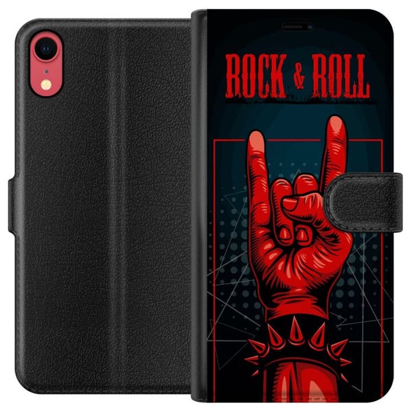 Kompatibelt Lommeboketui til Apple iPhone XR Rock &amp; Roll-design – Rødt og svart motiv med klassisk hardrocktema