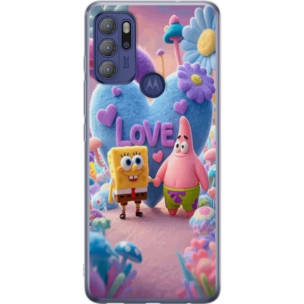 Kompatibel Mobilcover til Motorola Moto G60S SvampeBob og Patrick kærlighed farverig pastelverden med hjerter blomster og venskab i ægte glædesstil