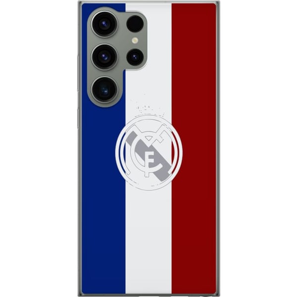 Kompatibel Mobilcover til Samsung Galaxy S23 Ultra Trikolorinspireret sportsdesign i blåt, hvidt og rødt – kraftfuld fodboldinspireret illustration m