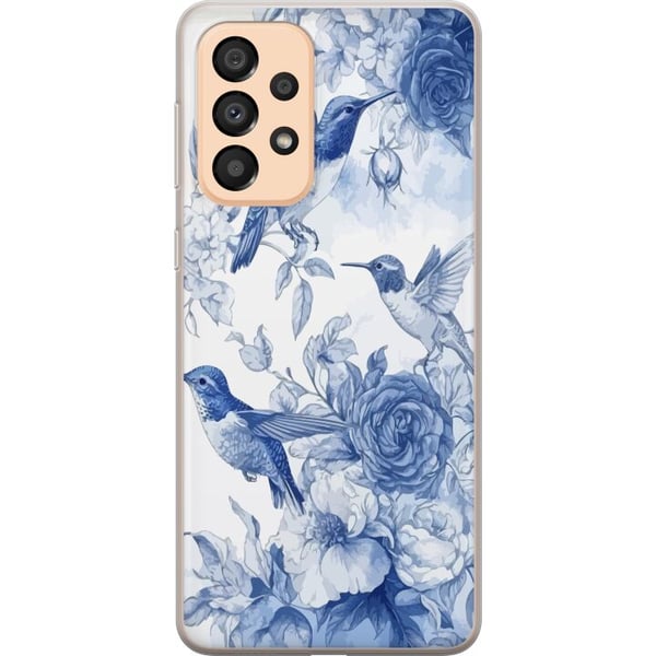 Yhteensopiva Puhelinkuori Samsung Galaxy A33 5G Sininen retrokuvio, jossa on lintuja ja kukkia