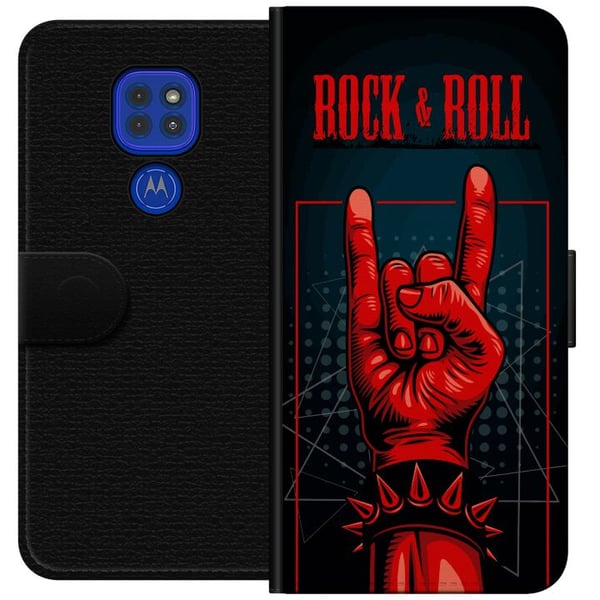 Kompatibel Tegnebogsetui til Motorola Moto G9 Play Rock & Roll-design – Rødt og sort motiv med klassisk hardrocktema