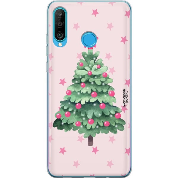 Kompatibelt Mobilskal till Huawei P30 lite Akvarell julgran i rosa toner med stjärnor och kulor ett charmigt och mjukt julmotiv som passar perfekt he
