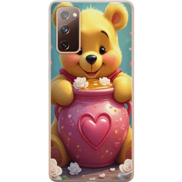 Kompatibel Mobilcover til Samsung Galaxy S20 FE Sød gul bjørn inspireret af Peter Plys med hjerteformet lyserødt glas og honning, et varmt og charmer