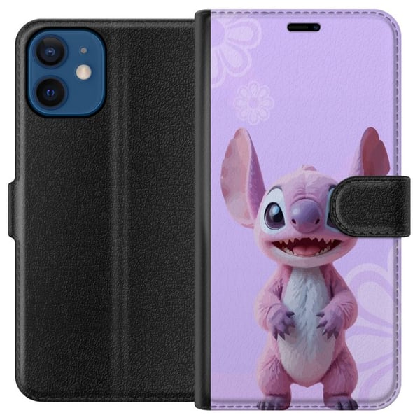 Yhteensopiva Lompakkokotelo Apple iPhone 12 mini Vaaleanpunainen Stitch-hahmo kawaii-kuviolla pastellililassa, söpö ja hurmaava suloisten hahmojen ys
