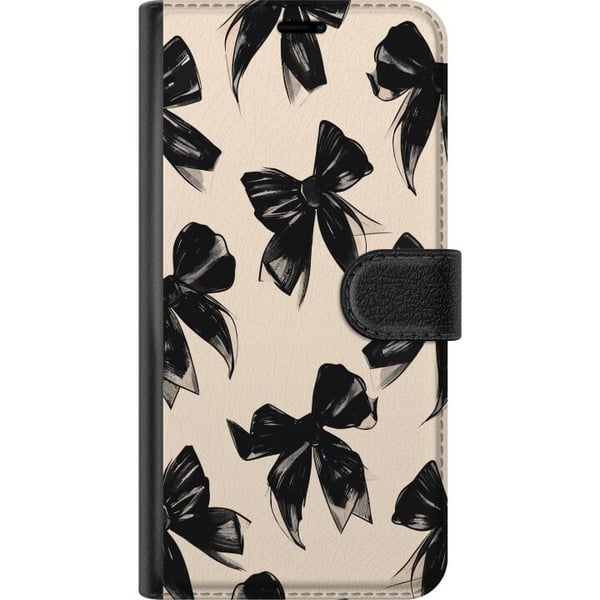 Kompatibelt Lommeboketui til Apple iPhone 13 mini Svarte rosetter på beige bakgrunn, elegant tidløs design med myke kontraster og luksuriøs følelse