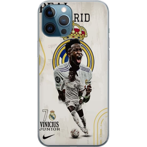 Yhteensopiva Puhelinkuori Apple iPhone 12 Pro Real Madrid Vinícius Júnior hyökkääjä numeron 7 paidassa seuran logo valkoinen peliasu energinen poseer