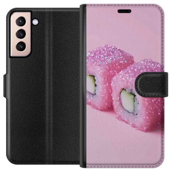 Kompatibelt Lommeboketui til Samsung Galaxy S21 Sushi plakat rosa glitter kawaii japansk mat rull ris fisk estetisk mattedesign søt Japan kunst