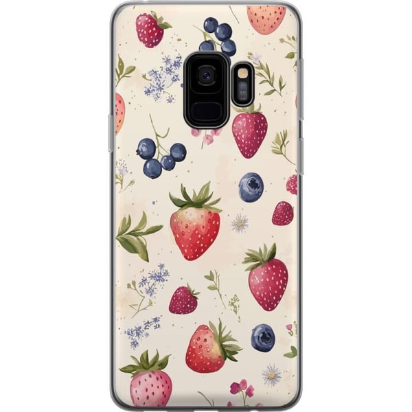Kompatibelt Mobilskal till Samsung Galaxy S9 Somrigt bärmönster med jordgubbar, blåbär och blommor i akvarell – trendig och fräsch design som passar Kompatibelt Mobilskal till Samsung Galaxy S9 Somrigt bärmönster med jordgubbar, blåbär och blommor i akvarell – trendig och fräsch design som passar