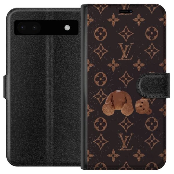 Yhteensopiva Lompakkokotelo Google Pixel 6a Ylellinen monogrammikuvio, jossa on rikkinäinen nalle tumman muotivaikutteisen estetiikan keskellä