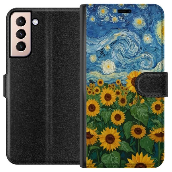 Kompatibelt Lommeboketui til Samsung Galaxy S21 Solsikkefelt kunst – Van Gogh-inspirert maleri med stjerneklar himmel Kompatibelt Lommeboketui til Samsung Galaxy S21 Solsikkefelt kunst – Van Gogh-inspirert maleri med stjerneklar himmel