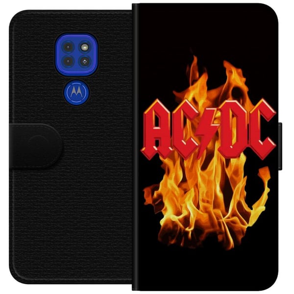 Kompatibel Tegnebogsetui til Motorola Moto G9 Play ACDC Flames Rockmusikband Guitar