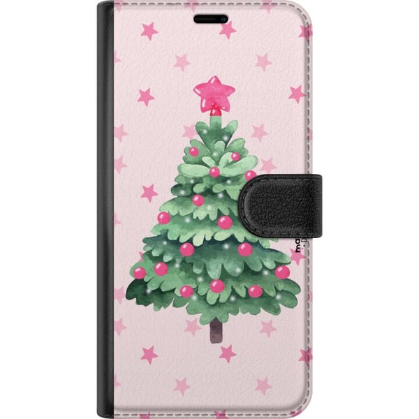 Kompatibelt Plånboksfodral till Samsung Galaxy A32 5G Akvarell julgran i rosa toner med stjärnor och kulor ett charmigt och mjukt julmotiv som passar