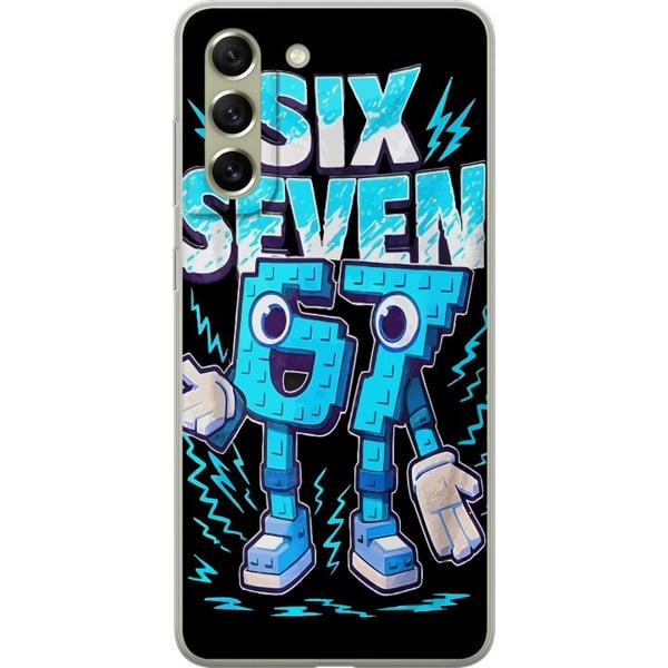 Kompatibelt Mobildeksel til Samsung Galaxy S21 FE 5G Lekfull blå Six Seven-illustrasjon i retro arkadestil med sterk typografi og gamingfølelse