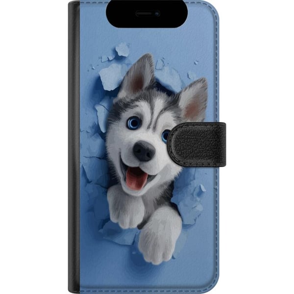 Yhteensopiva Lompakkokotelo Samsung Galaxy S21 Suloinen huskynpentu kurkistaa rikkinäisen seinän läpi suuret siniset silmät loistaen pehmeässä 3D-tyy