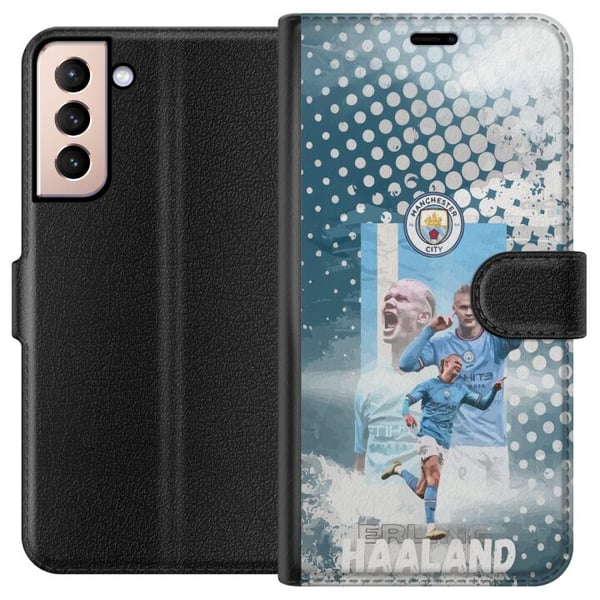 Kompatibel Tegnebogsetui til Samsung Galaxy S21 Erling Haaland Manchester City Norge målgaranti enorm fysik og knivskarpe afslutninger der gør ham ti