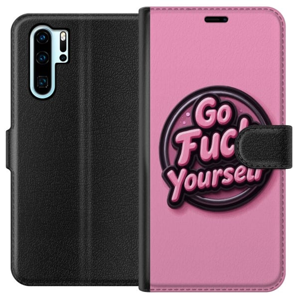 Yhteensopiva Lompakkokotelo Huawei P30 Pro Pyöreä vaaleanpunainen tunnusmuoto kohotetulla tekstillä, leikkisä graafinen suunnittelu pehmeine muotoine