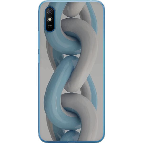 Kompatibel Mobilcover til Xiaomi Redmi 9A Blåt kædedesign i metallisk tone, moderne industriel stil med dybde og en tredimensionel følelse