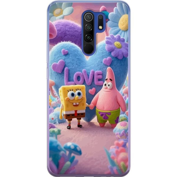 Kompatibel Mobilcover til Xiaomi Redmi 9 SvampeBob og Patrick kærlighed farverig pastelverden med hjerter blomster og venskab i ægte glædesstil