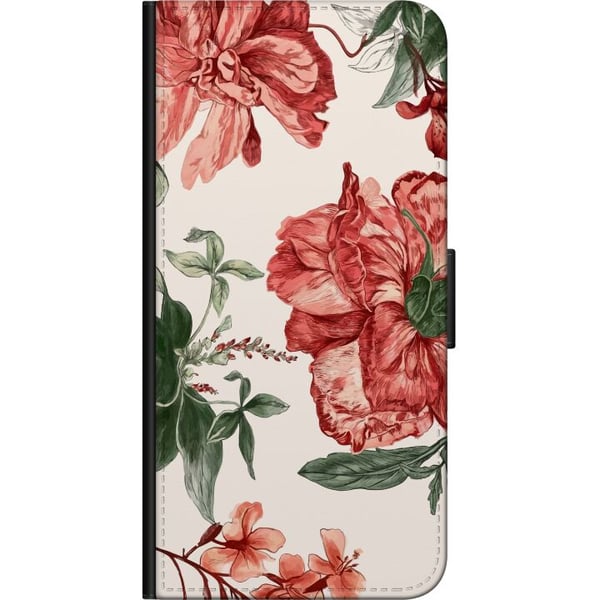 Kompatibelt Plånboksfodral till Samsung Galaxy A20s Röda blommor botaniskt motiv med gröna blad elegant stil för dig som gillar naturens färger