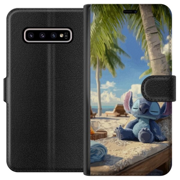 Kompatibel Tegnebogsetui til Samsung Galaxy S10+ Stitch Disney-figur med tropisk strandmotiv