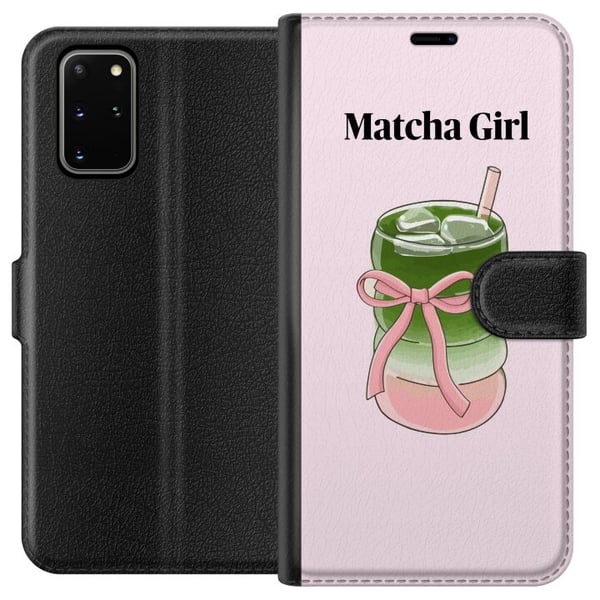 Kompatibelt Plånboksfodral till Samsung Galaxy S20+ Matcha Girl illustration – Kawaii te-inspirerad design med rosa rosett