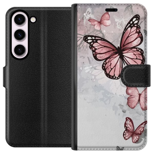 Kompatibel Tegnebogsetui til Samsung Galaxy S23 Rosa sommerfugle