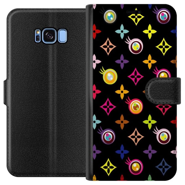 Kompatibelt Plånboksfodral till Samsung Galaxy S8 Färgstarkt mönster med geometriska symboler och ögon på svart bakgrund pop art design Kompatibelt Plånboksfodral till Samsung Galaxy S8 Färgstarkt mönster med geometriska symboler och ögon på svart bakgrund pop art design