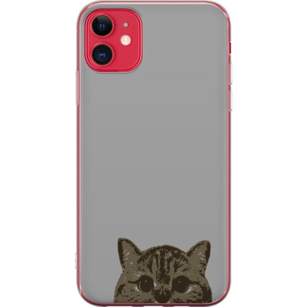 Kompatibelt Mobildeksel til Apple iPhone 11 Grå Kattblikk - stilren katte design med grå bakgrunn