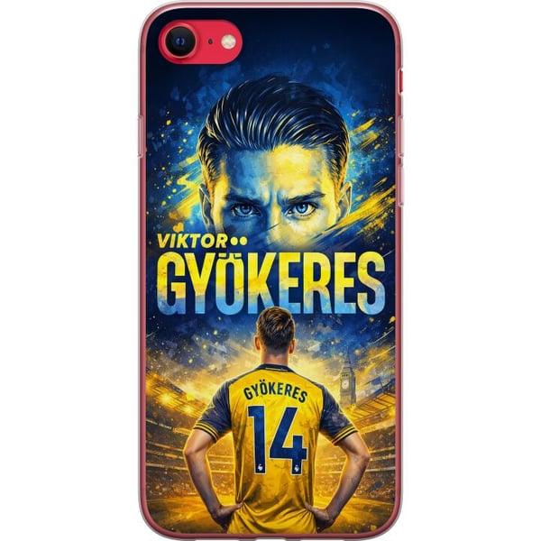 Kompatibelt Mobildeksel til Apple iPhone SE (2022) Fotballplakat av Viktor Gyökeres i gulblå fargeskala med dramatisk stadionbakgrunn, sportsillustra