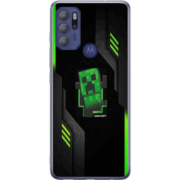 Kompatibel Mobilcover til Motorola Moto G60S Grøn pixelbaseret, creeperlignende spilillustration i futuristisk neonstil til gamingrum