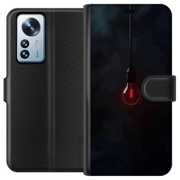 Kompatibelt Plånboksfodral till Xiaomi 12 Pro Mörkröd glödlampa i mörk miljö elegant futuristisk design med konstnärlig touch för dig som gillar mini