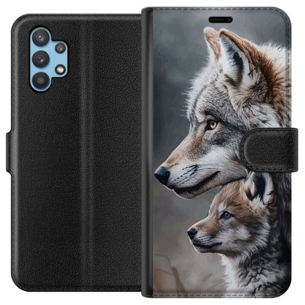 Kompatibelt Plånboksfodral till Samsung Galaxy A32 5G Wolves Wild Nature Animal Mystic