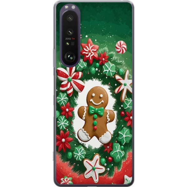 Kompatibel Mobilcover til Sony Xperia 1 III Peberkagekrans julemotiv med krans, peberkage og klassisk grøn-rød farvetone