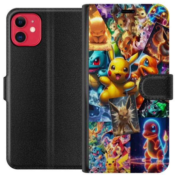 Kompatibelt Plånboksfodral till Apple iPhone 11 Pokémon illustration – Pikachu, Eevee och Charmander i färgstark design