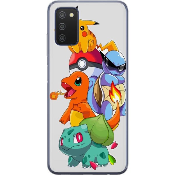 Kompatibelt Mobildeksel til Samsung Galaxy A03s Pokémon Pikachu Charmander Squirtle Bulbasaur – fargerik Pokémon-stabelillustrasjon med fire populære